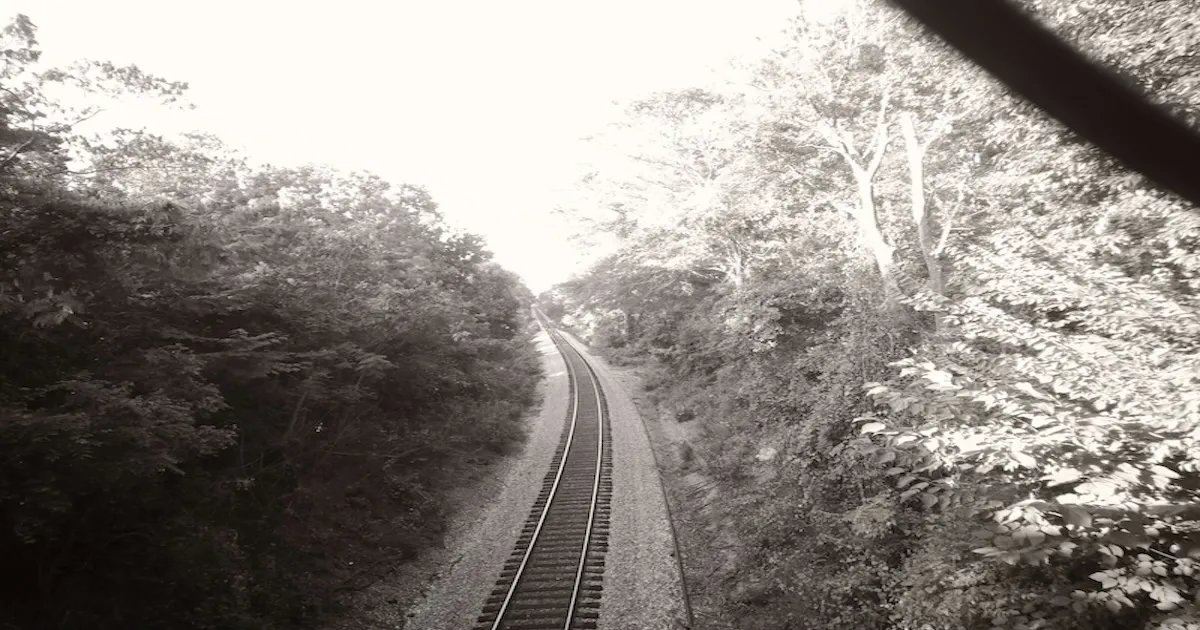 picture of train tracks in black and white